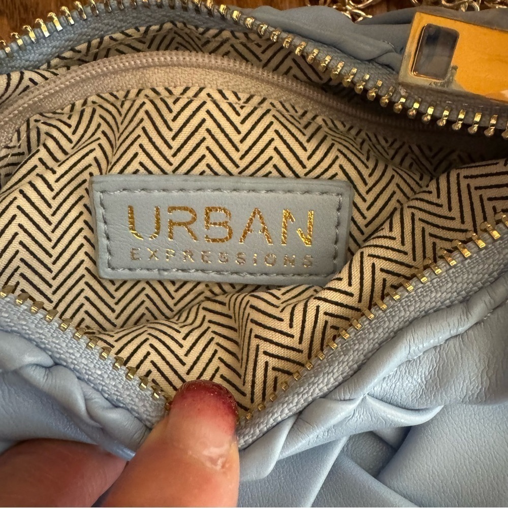 🌈 6/$60 URBAN EXPRESSIONS light blue vegan basket weave small handbag crossbody - Picture 4 of 10